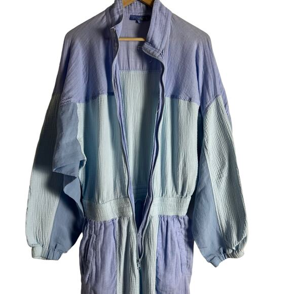 Paradised Blue Colorblock Long Sleeve Sporty Zip Up Jumpsuit Size Medium - Picture 13 of 16